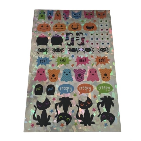 Halloween Stickers Booklet Holographic Googly Eyes Bats Cats Pumpkins Spiders - Picture 3 of 9